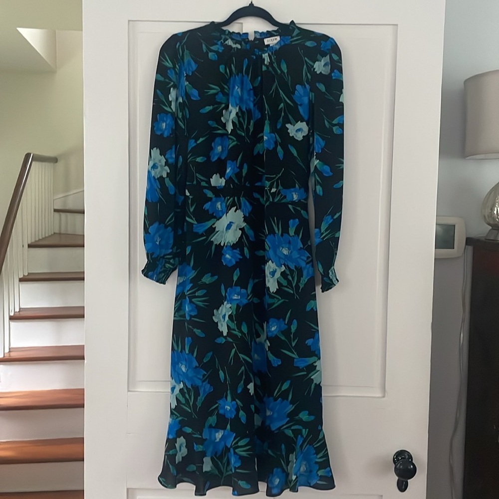 J. Crew Factory Black and Blue Midi Dress